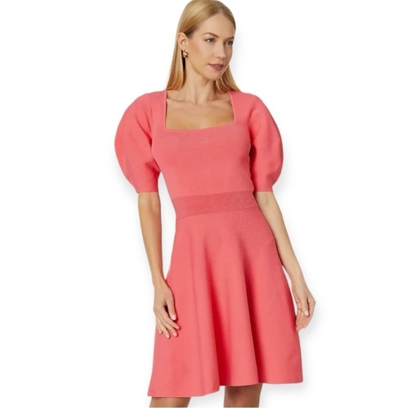 TED BAKER Hayliy Sleeve Detailed Skater Dress Coral Size 3 NEW Demure - Picture 1 of 8